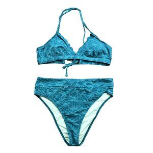 Cupshe Floral Scalloped‎ Top Bikini Set High Waist Bottoms Womens L NEW